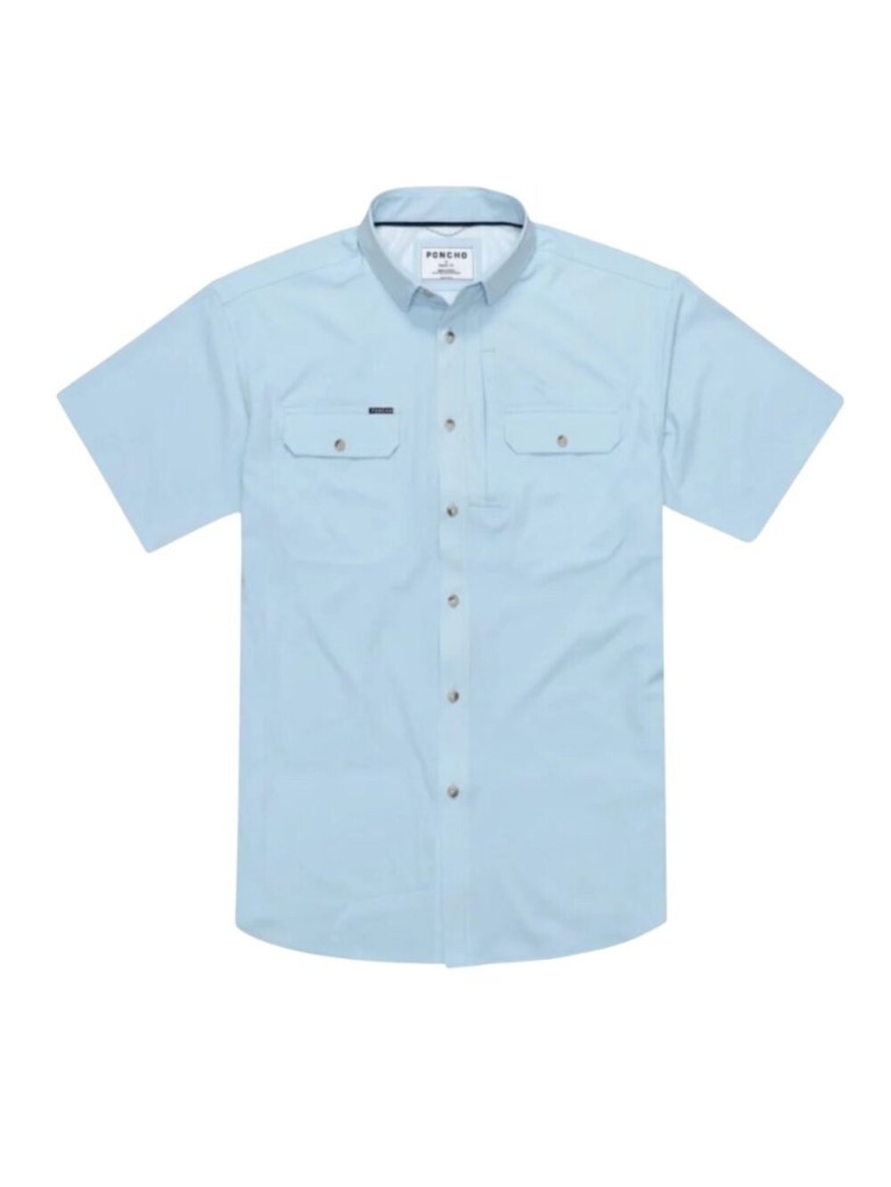 Poncho Mens Blue Steel Short Sleeve Regular Fit Shirt With Magnetic Pockets Nylo